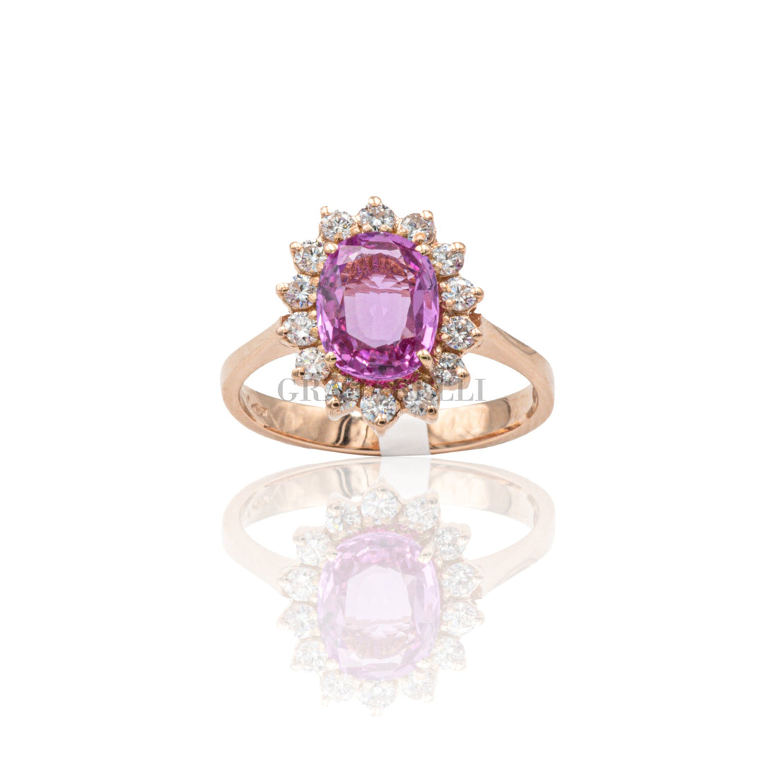 Anello in Oro Rosa con Zaffiro Rosa 2.03kt e Diamanti-Anelli-GRANARELLI-Gioielleria Granarelli