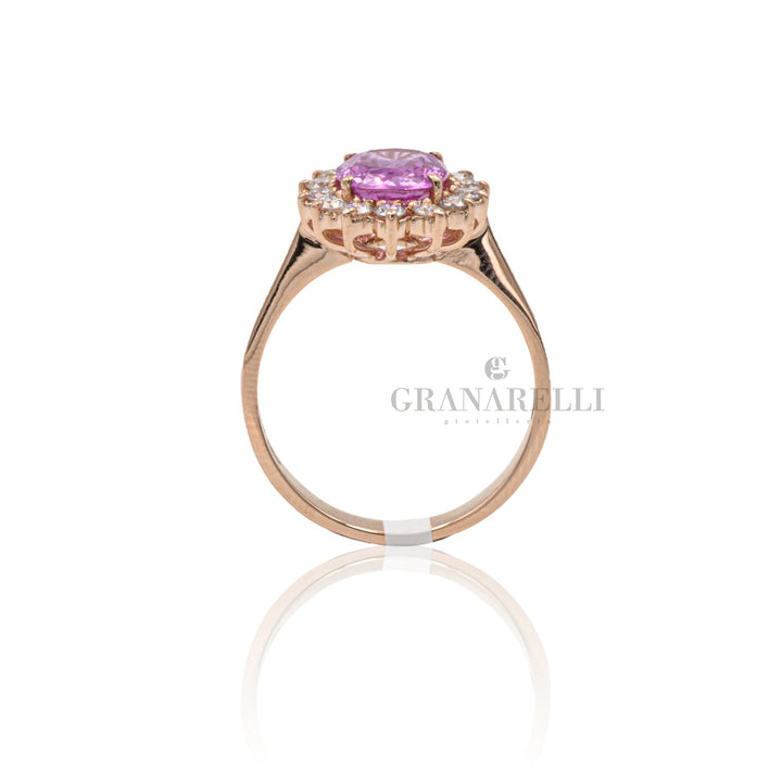 Anello in Oro Rosa con Zaffiro Rosa 2.03kt e Diamanti-Anelli-GRANARELLI-Gioielleria Granarelli