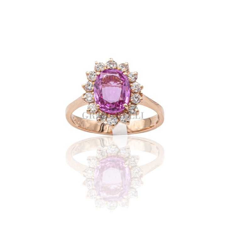 Anello in Oro Rosa con Zaffiro Rosa 2.09kt e Diamanti-Anelli-GRANARELLI-Gioielleria Granarelli