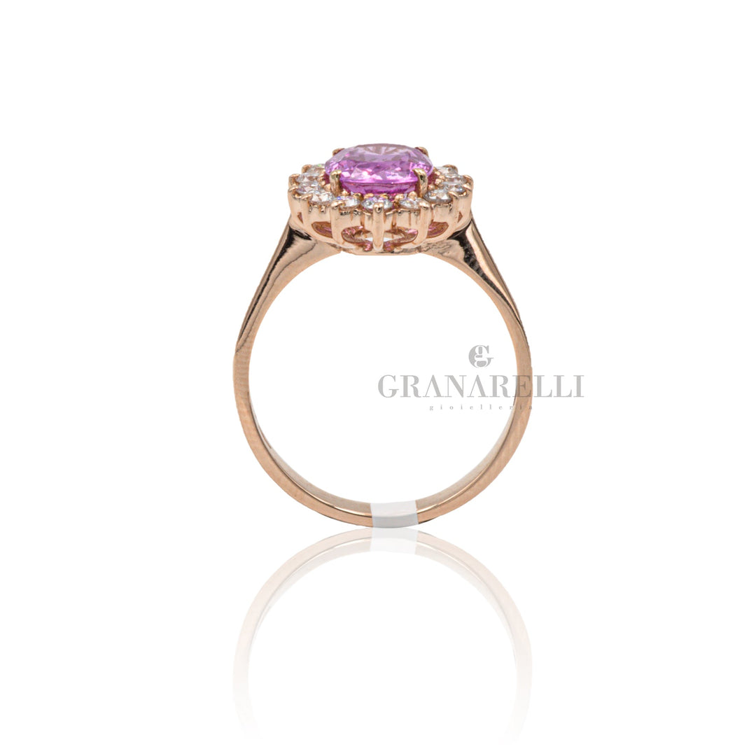 Anello in Oro Rosa con Zaffiro Rosa 2.09kt e Diamanti-Anelli-GRANARELLI-Gioielleria Granarelli