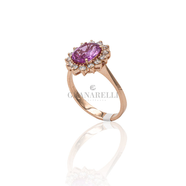 Anello in Oro Rosa con Zaffiro Rosa 2.09kt e Diamanti-Anelli-GRANARELLI-Gioielleria Granarelli