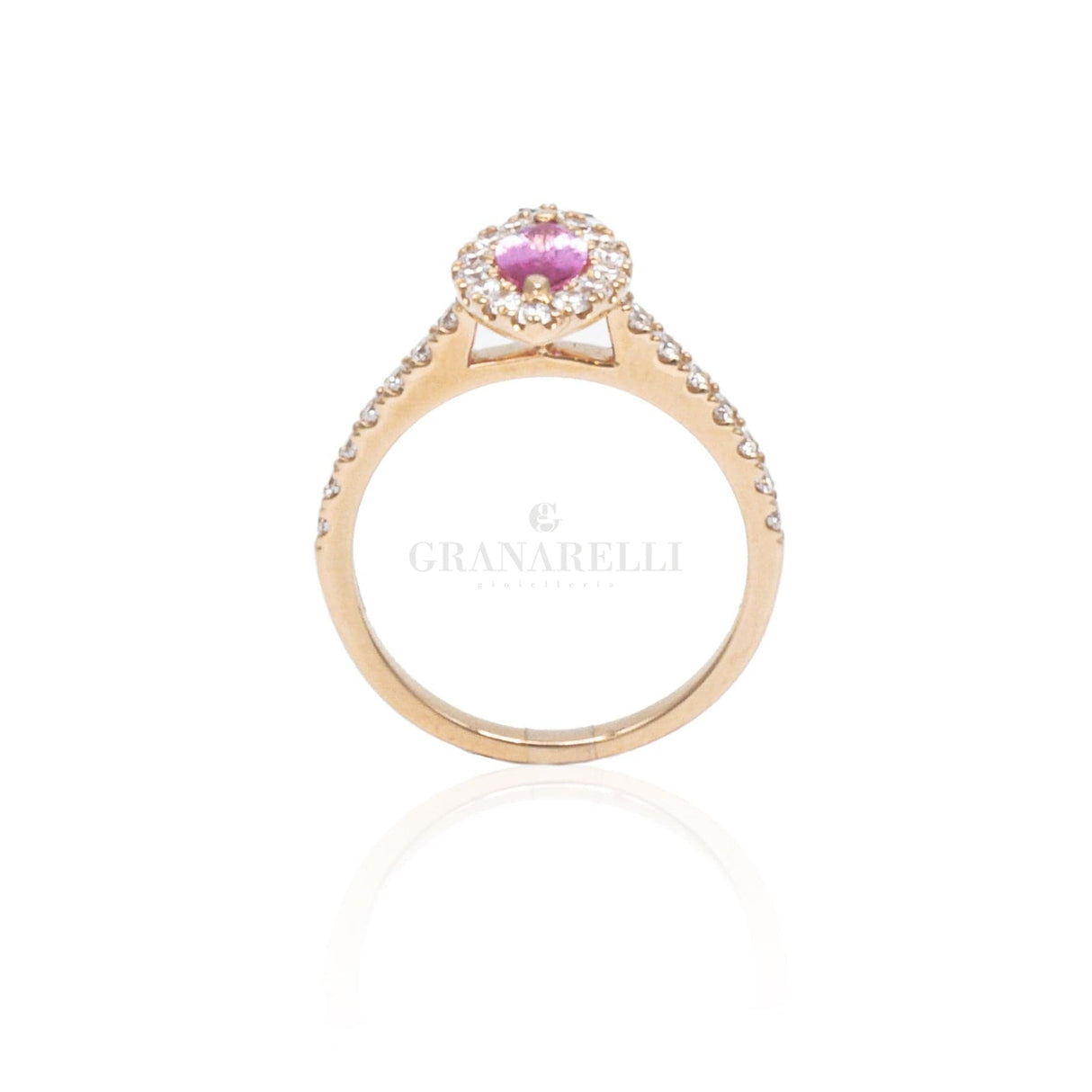 Anello in Oro Rosa con Zaffiro Rosa Navette e Diamanti-Anelli-CRIVELLI- [SKU] -Gioielleria Granarelli