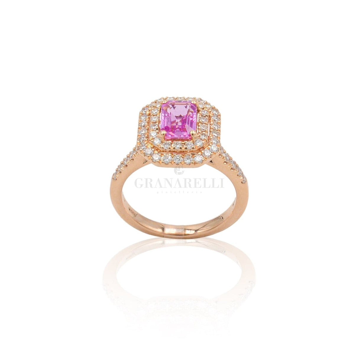 Anello in Oro Rosa con Zaffiro Rosa e Diamanti-Anelli-CRIVELLI- [SKU] -Gioielleria Granarelli