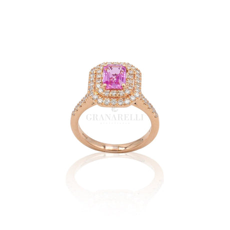 Anello in Oro Rosa con Zaffiro Rosa e Diamanti-Anelli-CRIVELLI- [SKU] -Gioielleria Granarelli