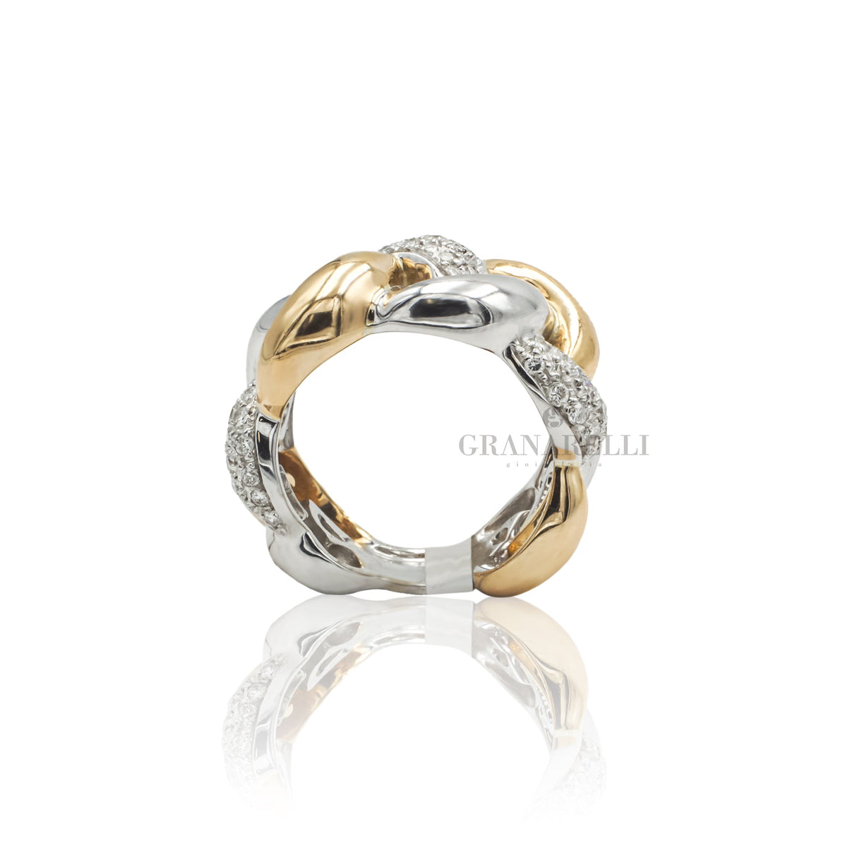 Anello treccia con Diamanti in Oro Bianco e Rosa-Anelli-GRANARELLI-Gioielleria Granarelli