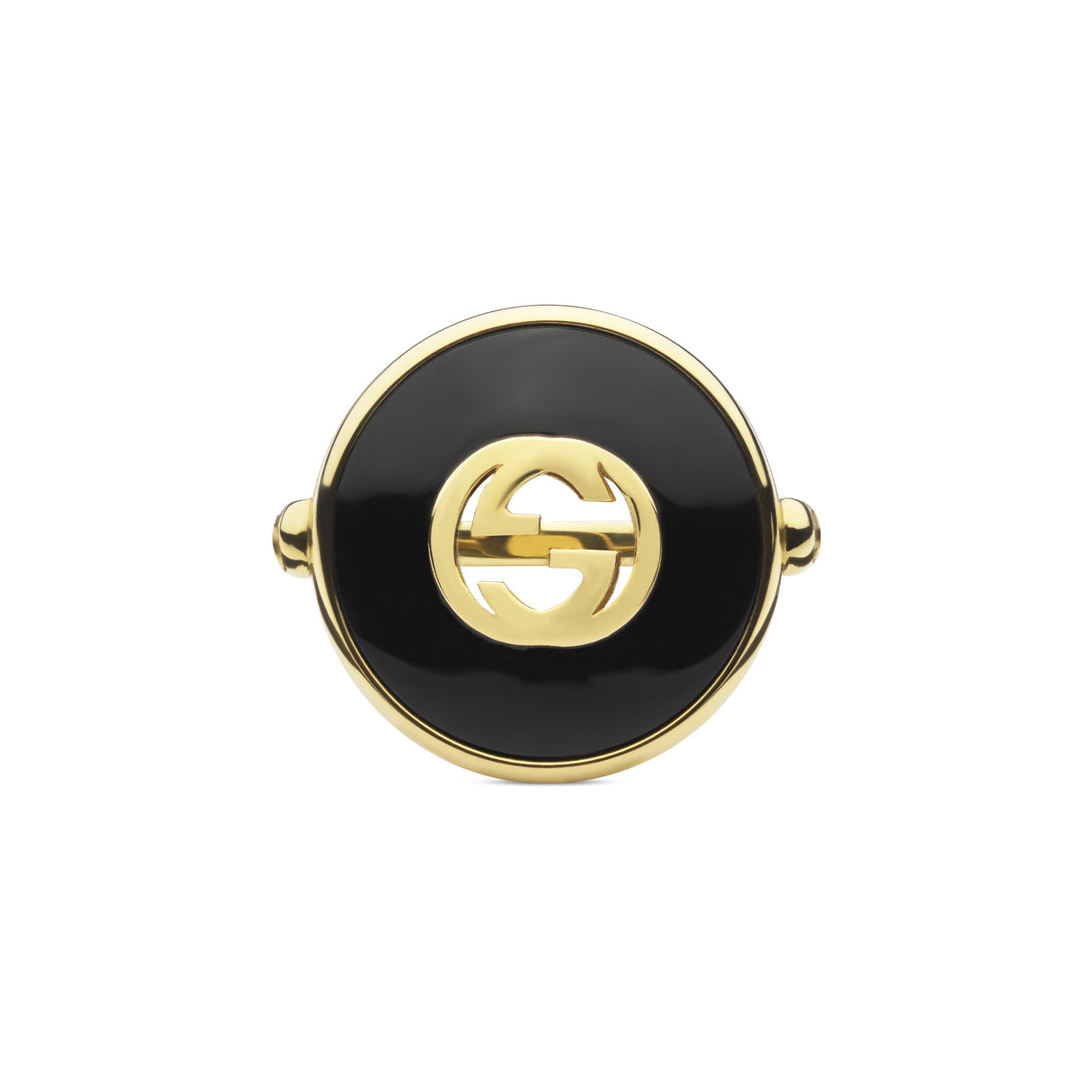 Anello Interlocking Oro Giallo, Onice e Diamante-Anelli-GUCCI-Gioielleria Granarelli