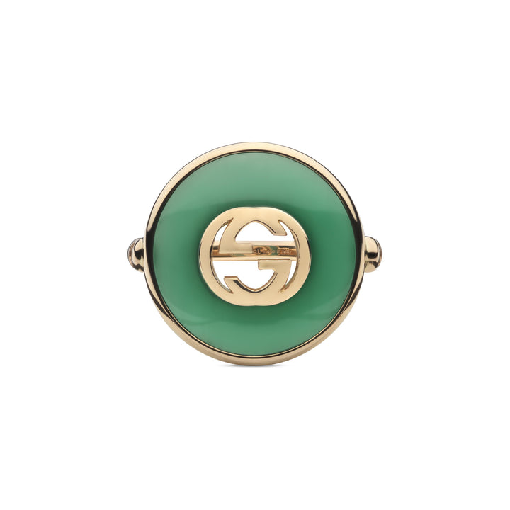 Anello Interlocking Oro Rosa, Agata Verde e Diamante-Anelli-GUCCI-Gioielleria Granarelli