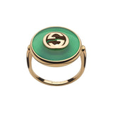 Anello Interlocking Oro Rosa, Agata Verde e Diamante-Anelli-GUCCI-Gioielleria Granarelli