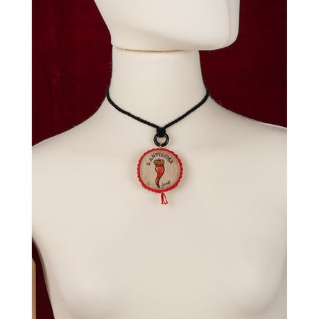 Collana Cordino Cotone con Tamburello Cornetto Rosso-Girocolli-AMLÈ-Gioielleria Granarelli