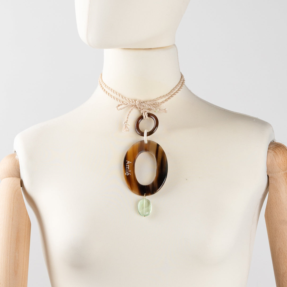 Collana Corda Corno e Pietra Verde Acqua-Girocolli-AMLÈ-Gioielleria Granarelli