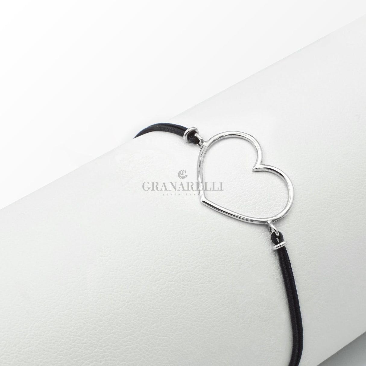 Bracciale Cuore silhouette in Oro Bianco su cordino-Bracciali-GRANARELLI-Gioielleria Granarelli