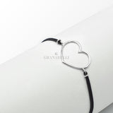 Bracciale Cuore silhouette in Oro Bianco su cordino-Bracciali-GRANARELLI-Gioielleria Granarelli