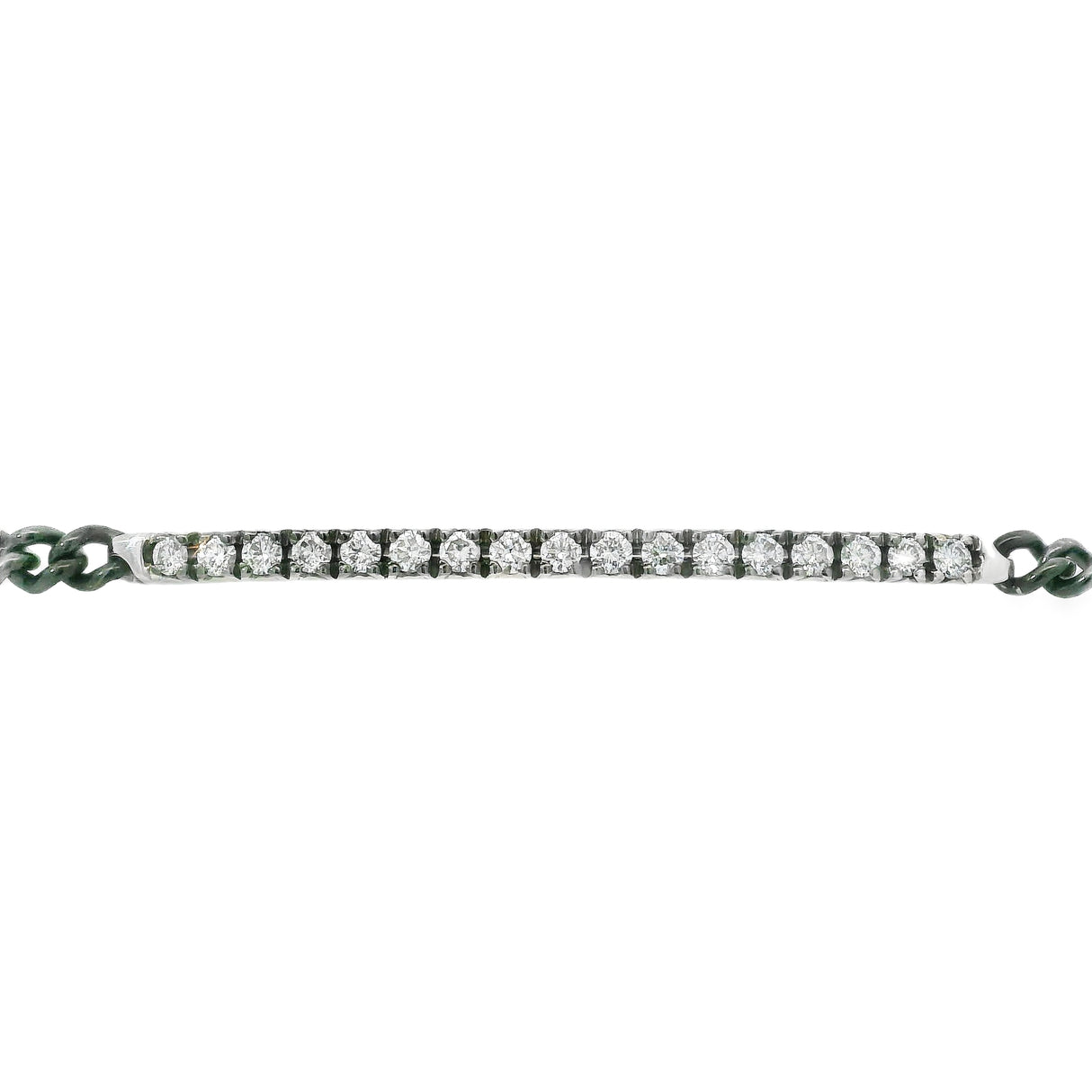 Bracciale Barretta Catena PVD Misura Grande, Oro Bianco Diamanti Bianchi