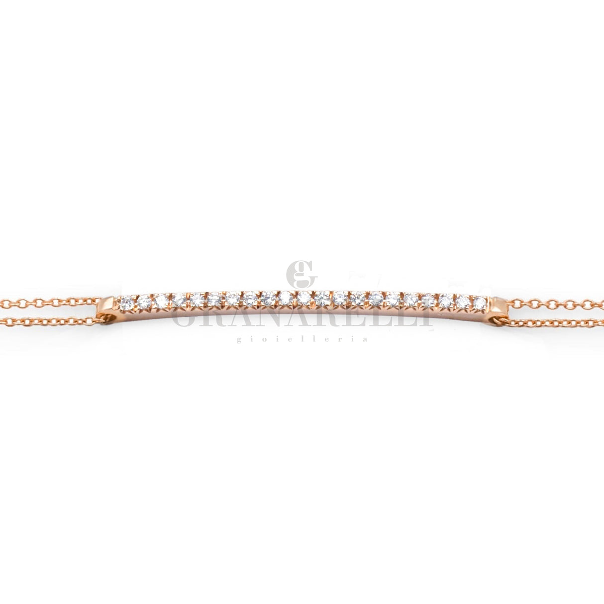 Bracciale barretta Media diamanti Bianchi Oro Rosa con catena