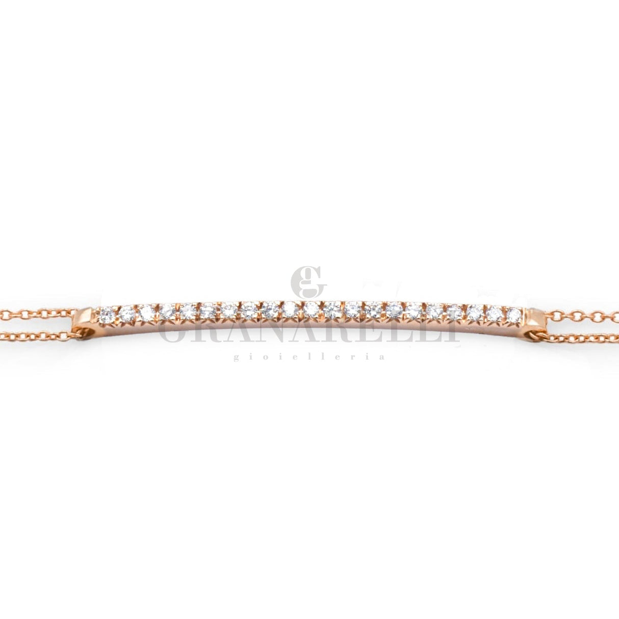 Bracciale Barretta Diamanti Bianchi Misura grande in Oro Rosa e catena, CURVA