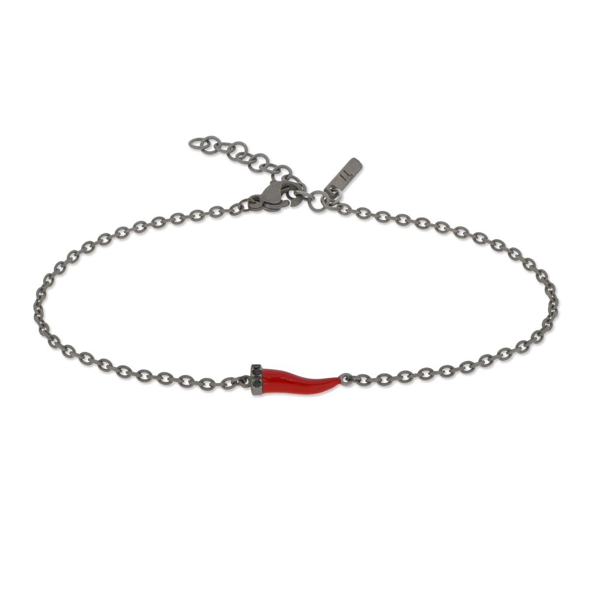Bracciale in Titanio Cornetto Rosso Diamanti Neri