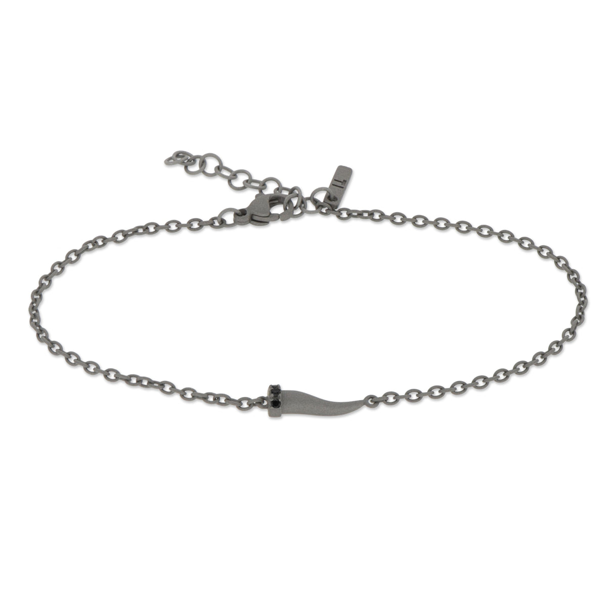 Bracciale in Titanio Cornetto Grigio e Diamanti Neri