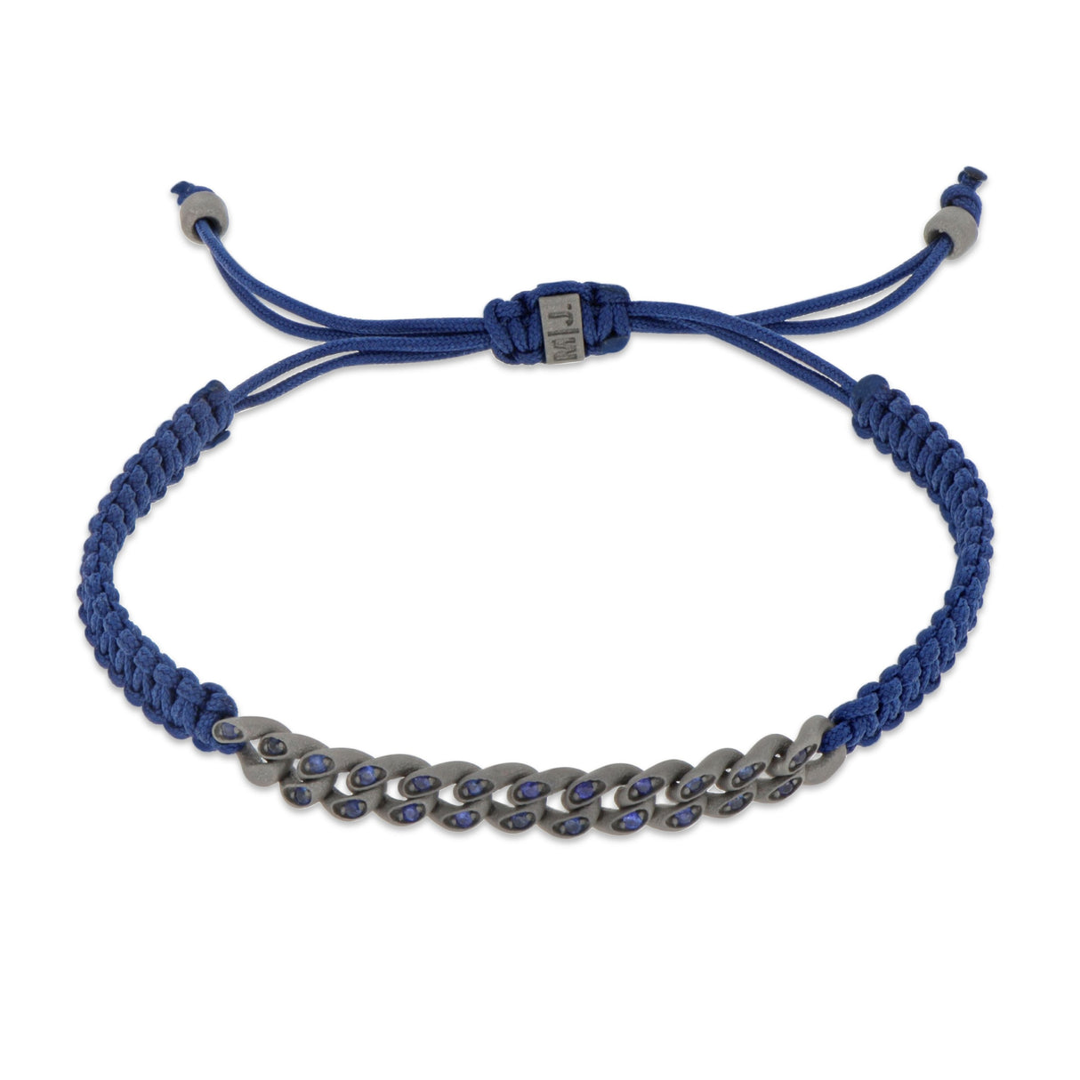 Bracciale Groumette Barretta Titanio, Zaffini Blu e Cordino Blu Navy