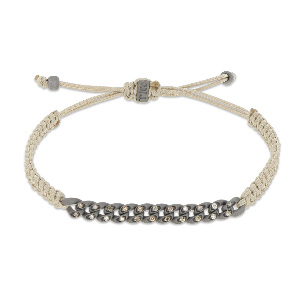 Bracciale Groumette Barretta Titanio Diamanti Brown e Cordino Sabbia