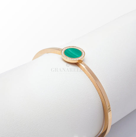 Bracciale Bangle in Oro Rosa con Diamanti e Malachite-Bracciali-CRIVELLI- [SKU] -Gioielleria Granarelli