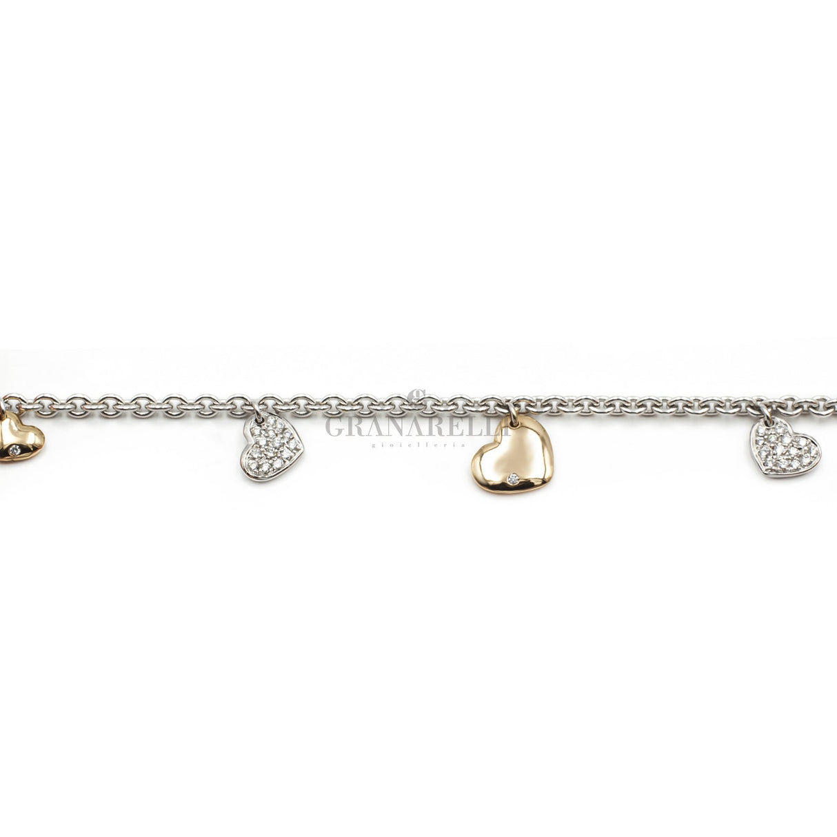 Bracciale Cuore Pendenti con Diamanti in Oro Bianco-Bracciali-CRIVELLI-Gioielleria Granarelli