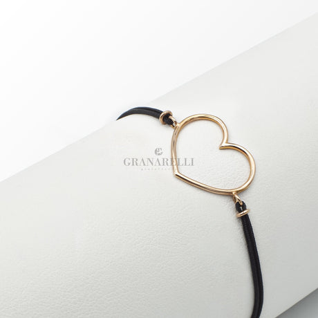 Bracciale Cuore silhouette in Oro Rosa su cordino-Bracciali-GRANARELLI-Gioielleria Granarelli