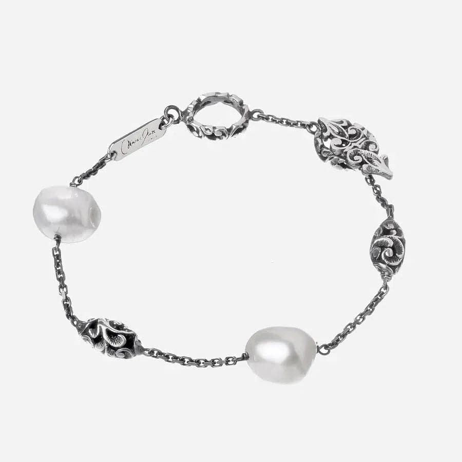 Bracciale Maria Luisa Jewels con due shiva lingam incisi e due perle barocche-Bracciali-MARIA E LUISA JEWELS- [SKU] -Gioielleria Granarelli