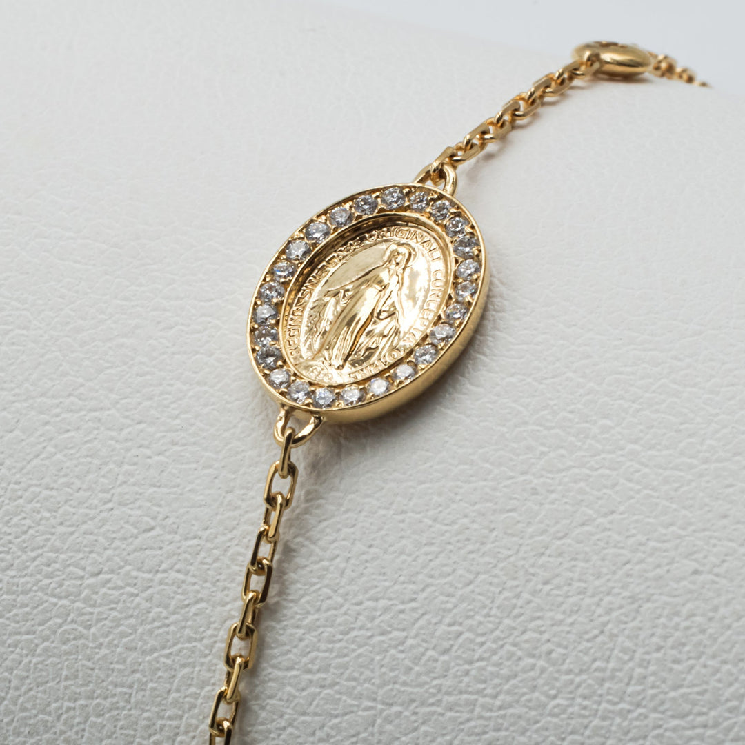 Bracciale Medaglietta Madonnina con Diamanti in Oro Giallo-Bracciali-GioGio-Gioielleria Granarelli