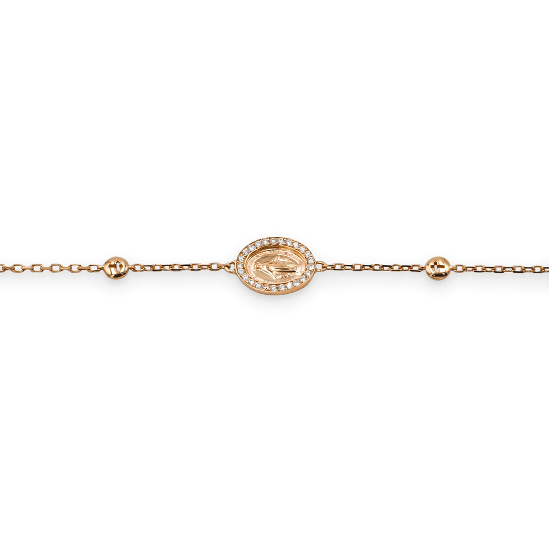Bracciale Medaglietta Madonnina con Diamanti in Oro Rosa-Bracciali-CRIVELLI-Gioielleria Granarelli