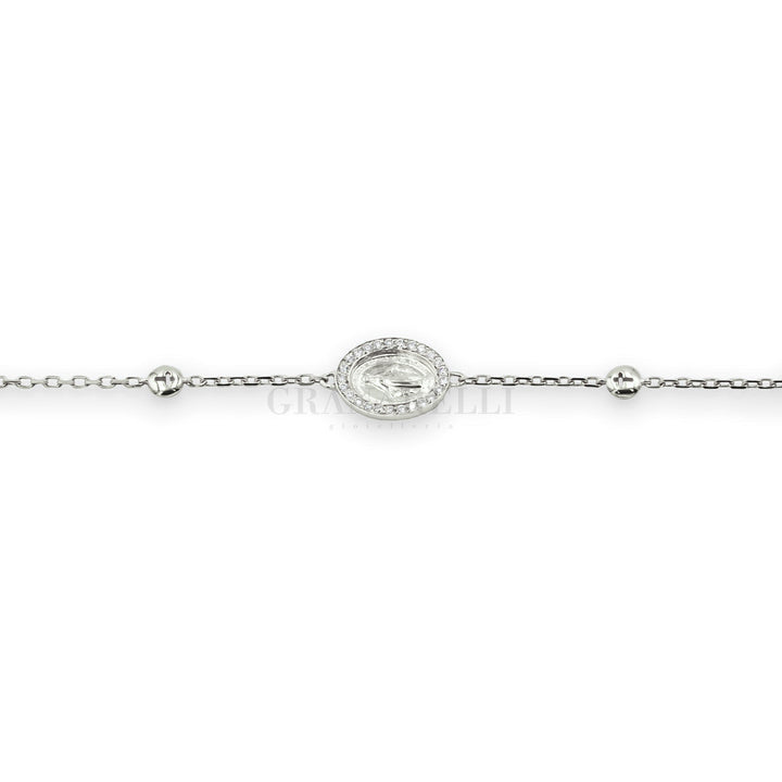 Bracciale Medaglietta Madonnina con Diamanti in Oro Bianco-Bracciali-CRIVELLI-Gioielleria Granarelli