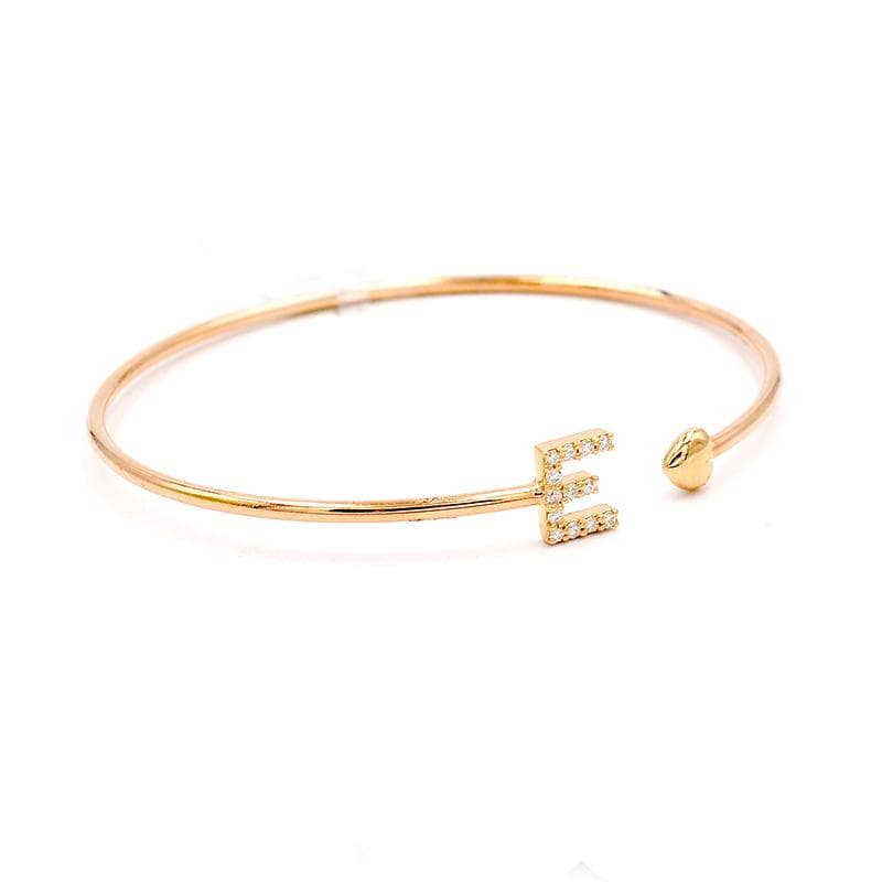 Bracciale Rigido Iniziale Lettera E con Diamanti-Bracciali-CRIVELLI- [SKU] -Gioielleria Granarelli