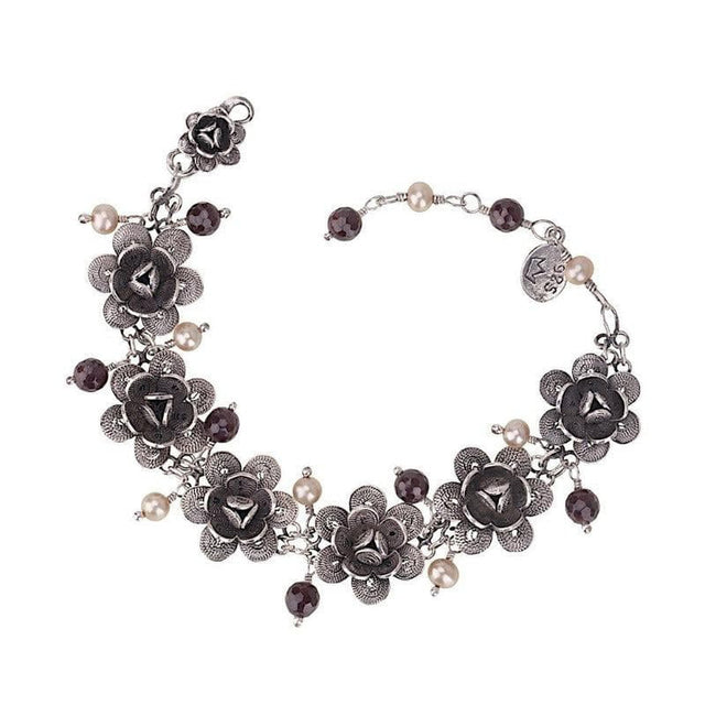 Bracciale Rose Perle Bianche e Nere-Bracciali-YVONE CHRISTA- [SKU] -Gioielleria Granarelli