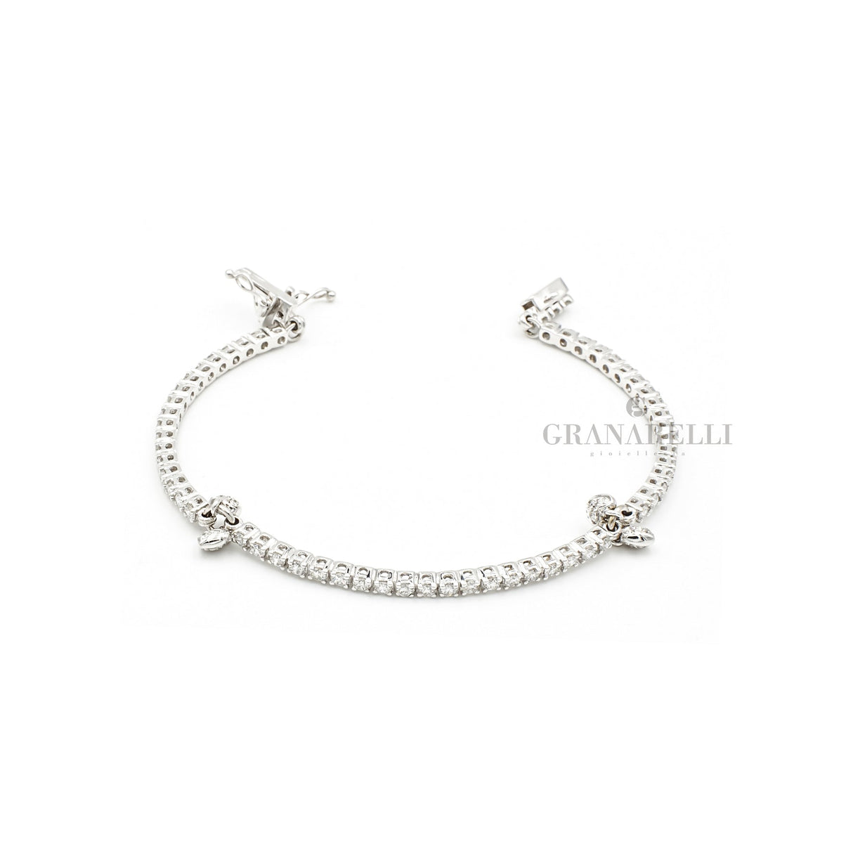 Bracciale Tennis Scomposto con Cuori in Oro Bianco-Bracciali-CRIVELLI-Gioielleria Granarelli