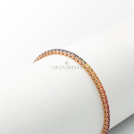 Bracciale Tennis Zaffiri Rainbow in Oro Rosa-Bracciali-CRIVELLI-17.5-Gioielleria Granarelli