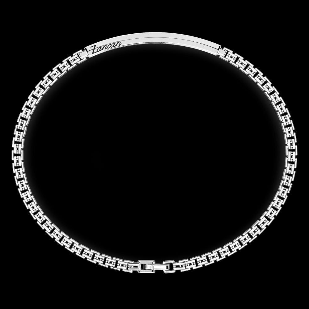 Bracciale Zancan in argento con targa e pietre nere ESB152-Bracciali-ZANCAN-20-Gioielleria Granarelli