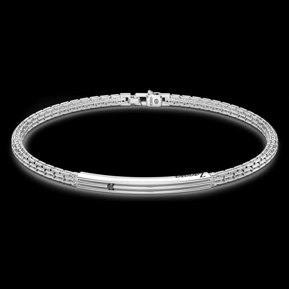 Bracciale Zancan in argento con targa e pietre nere ESB152-Bracciali-ZANCAN-20-Gioielleria Granarelli