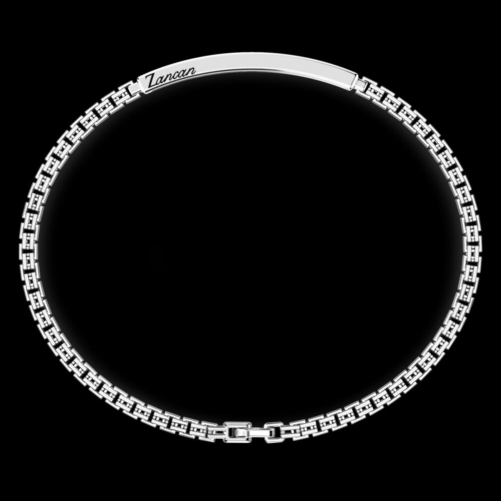 Bracciale Zancan in argento con targa e pietre nere ESB153-Bracciali-ZANCAN-20-Gioielleria Granarelli