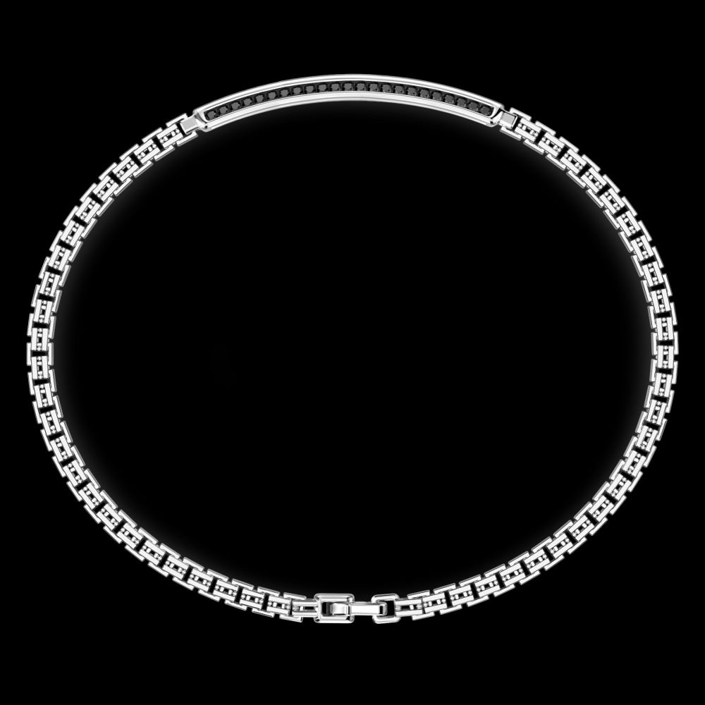 Bracciale Zancan in argento con targa e pietre nere ESB154-Bracciali-ZANCAN-20-Gioielleria Granarelli