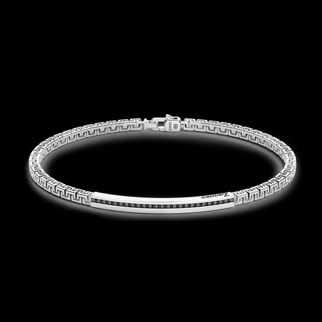 Bracciale Zancan in argento con targa e pietre nere EXB729-Bracciali-ZANCAN-Gioielleria Granarelli