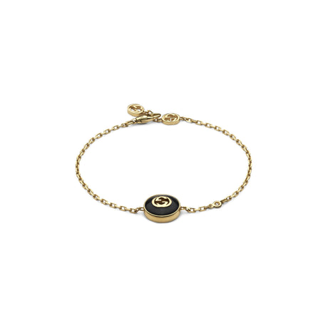 Bracciale Interlocking Oro Giallo, Onice e Diamante-Bracciali-GUCCI-Gioielleria Granarelli