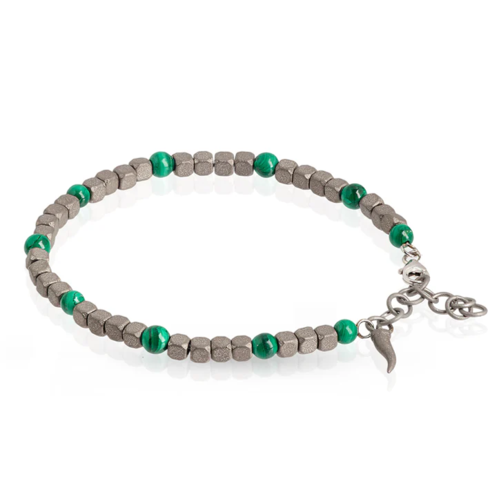 Bracciale in Titanio, Malachite e Oro Bianco-Bracciali-MANO-Gioielleria Granarelli