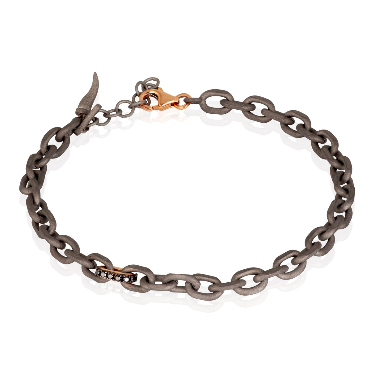 Bracciale in Titanio, Oro Rosso e Diamanti Neri