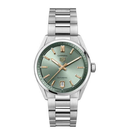 Carrera Date 36mm Verde Acciaio-Orologi-TAG HEUER-Gioielleria Granarelli