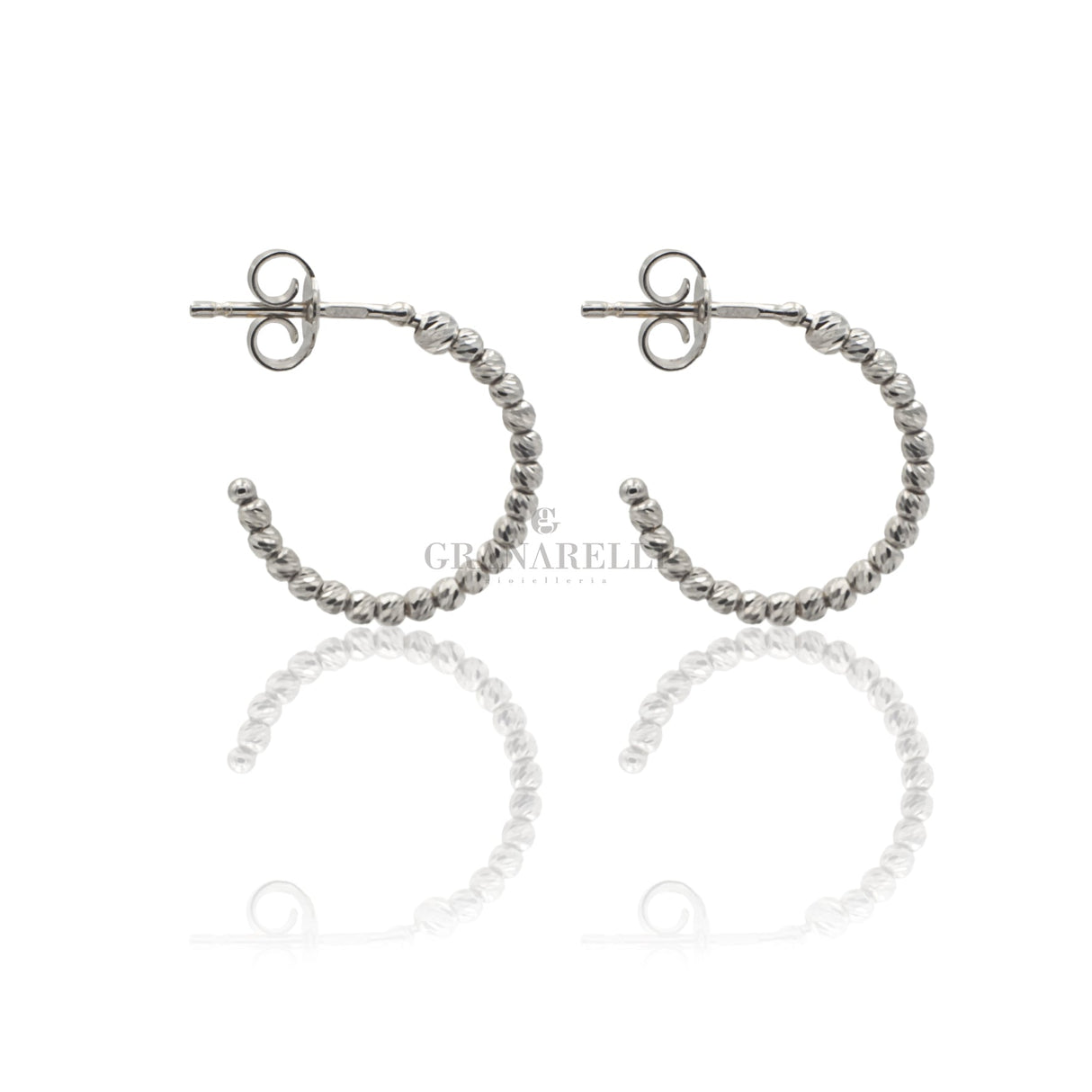 Cerchietti Oro Bianco con sfere diamantate-Orecchini-GRANARELLI-Gioielleria Granarelli