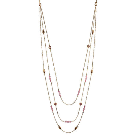 Collana 3 fili Pepite e Pietre Rosa-Girocolli-RUE DES MILLE-Gioielleria Granarelli