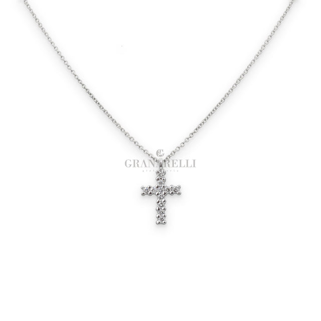 Collana Croce in Oro Bianco e Diamanti-Girocolli-CRIVELLI-Gioielleria Granarelli