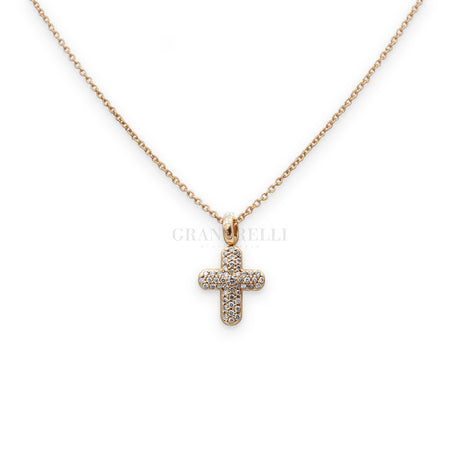 Collana Croce pavé Diamanti in Oro Rosa-Girocolli-CRIVELLI-Gioielleria Granarelli