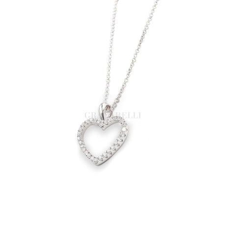 Collana Cuore Silhouette Oro Bianco e Diamanti-Girocolli-CRIVELLI- [SKU] -Gioielleria Granarelli