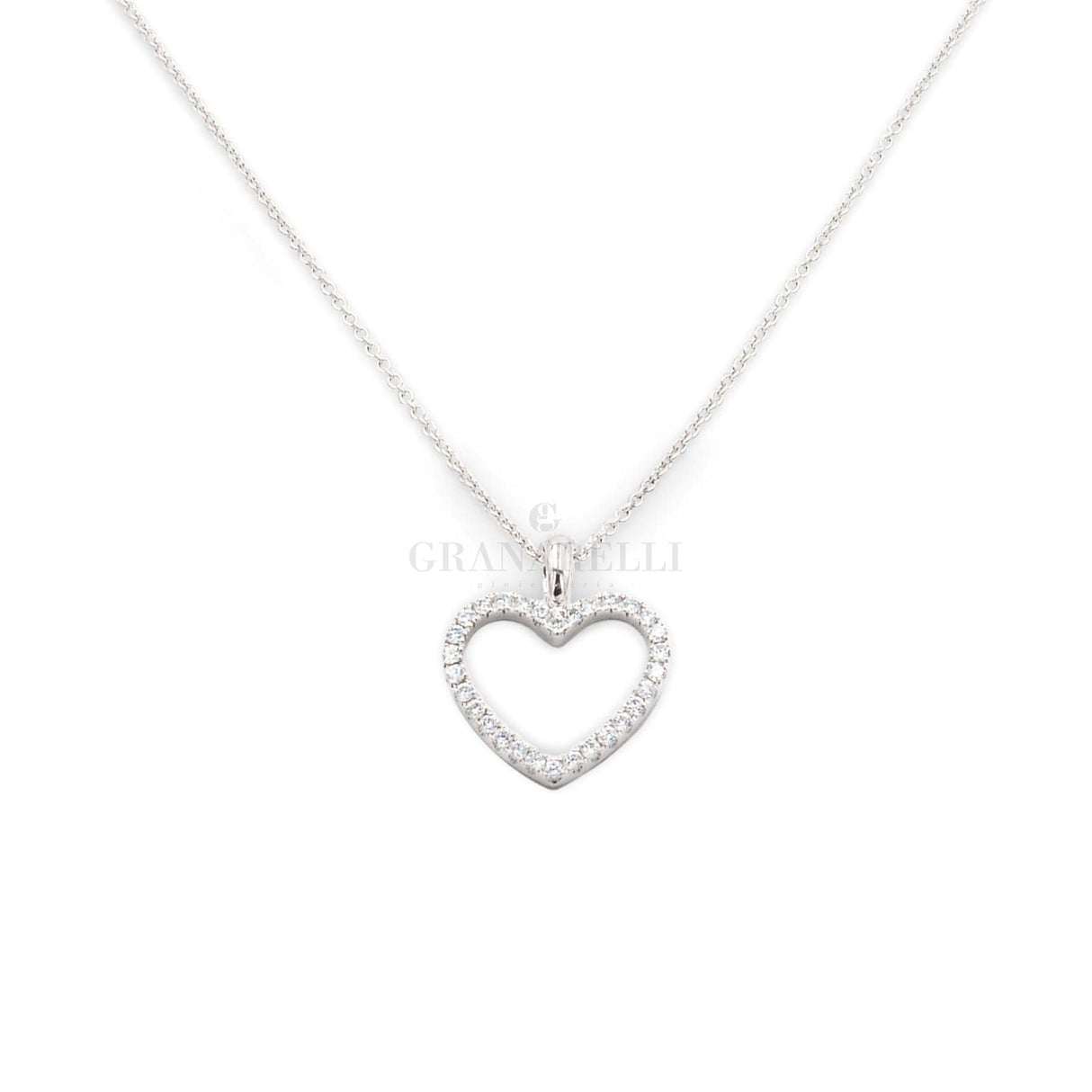 Collana Cuore Silhouette Oro Bianco e Diamanti-Girocolli-CRIVELLI- [SKU] -Gioielleria Granarelli