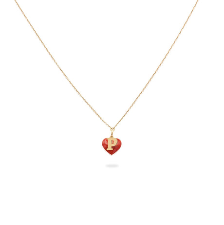 Collana Iniziale con cuore rosso-Collane-GioGio- [SKU] -Gioielleria Granarelli